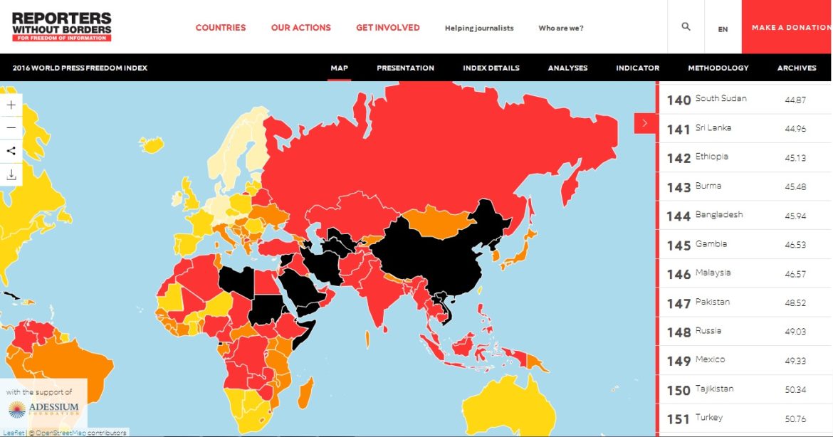 Reporters Without Borders Map UN Report: “The Assault on Reporting” – Global Investigative Journalism ...
