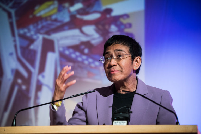 Keynote speaker Maria Ressa at the Global Investigative Journalism Conference in Hamburg. Photo: Nick Jaussi / nickjaussi.com