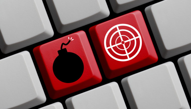 Laptop with bomb and bullseye target keys