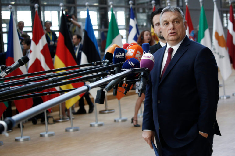 Hungarian Prime Minister Viktor Orban at a press conference in Brussels, Belgium