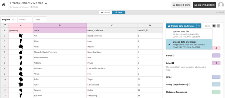 Once the datasets is complete, merge the .csv and .json files