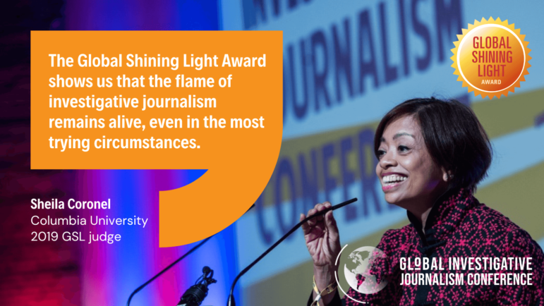 Sheila Coronel speaks about the Global Shining Light Award at GIJC.