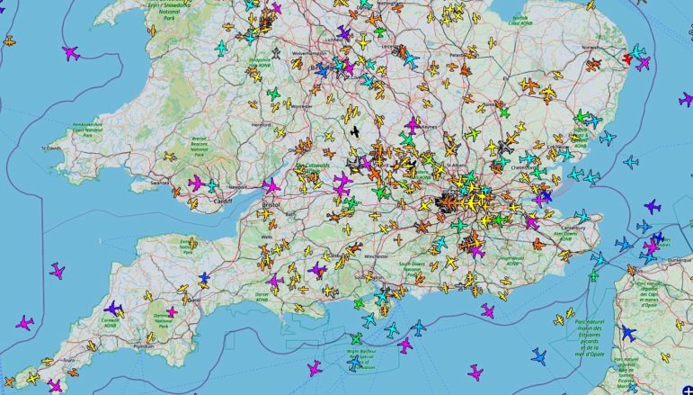 Planespotting flight tracking resources map of southern England