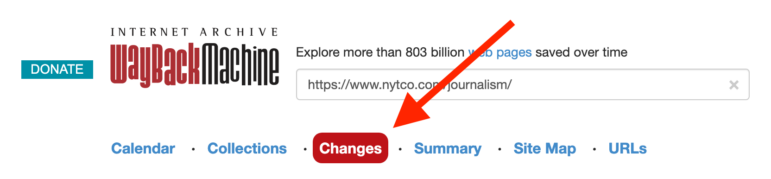 wayback machine track website changes