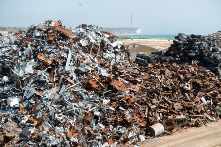 Large Iron Industrial Trash Can A Mess With Garbage With Dirt Poor