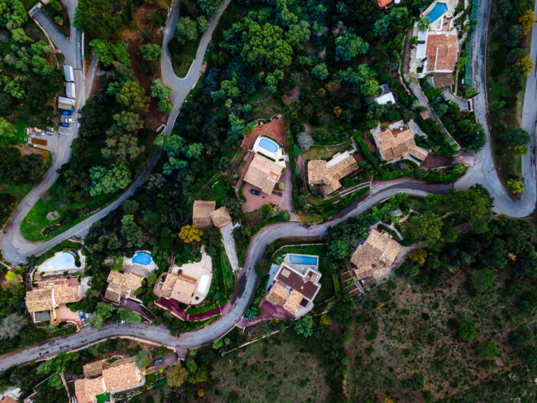 Aerial image of luxury villas in France