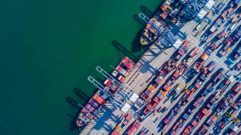 Aerial photo of containers at a port