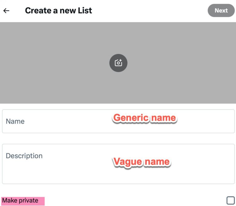 create name private list social search Twitter