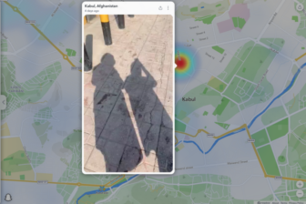 Un mapa instantáneo de Snapchat que muestra publicaciones geolocalizadas de Kabul, Afganistán. Imagen: captura de pantalla