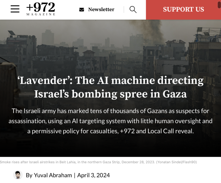 +972 exposé on AI Lavender targeting tool's use by Israeli military