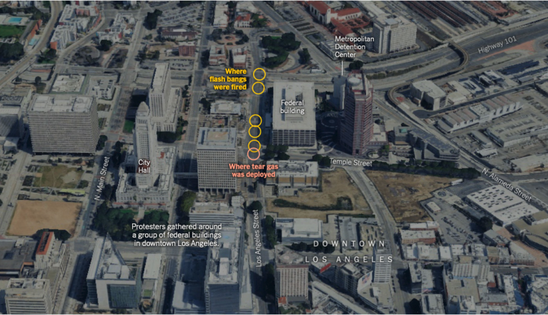 NYTimes map of protests around LA City Hall