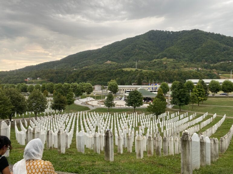 The Srebrenica Genocide Memorial, officially known as the Srebrenica–Potočari Memorial and Cemetery to honour the Victims of the 1995 Genocide. Massacre by Serbian army, killing Muslim Bosnians.