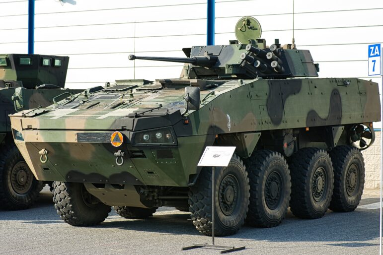 Kielce, Poland, September 5, 2024, wheeled and tracked military vehicles presented at the stand during the International Defense Industry Exhibition in Kielce (MSPO 2024)