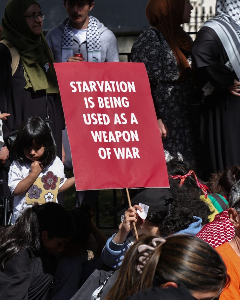 Protest in London in support of providing Palestinian food aid, London, May 2025.