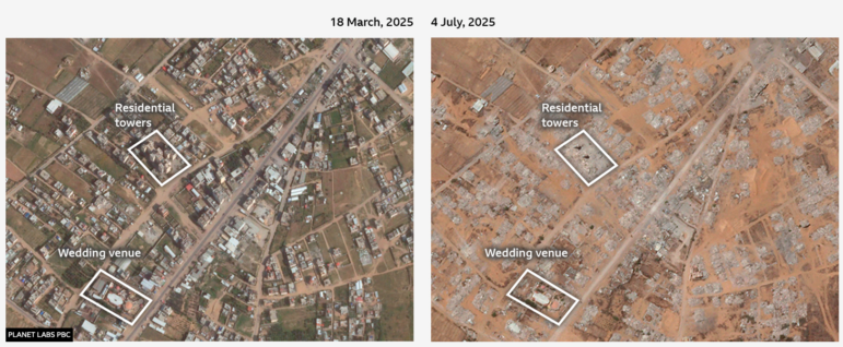 BBC Verify time lapse image of Israeli razing of Gaza neighborhood