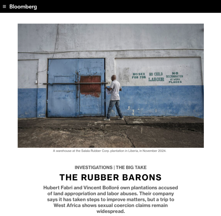 Bloomberg Rubber plantation sexual coercion investigation