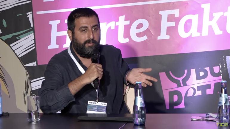Syrian journalist Amer Matar discussing his reporting inside Syria's prisons since the fall of the Assad regime in late 2024. Image: TIDETVHamburg, YouTube