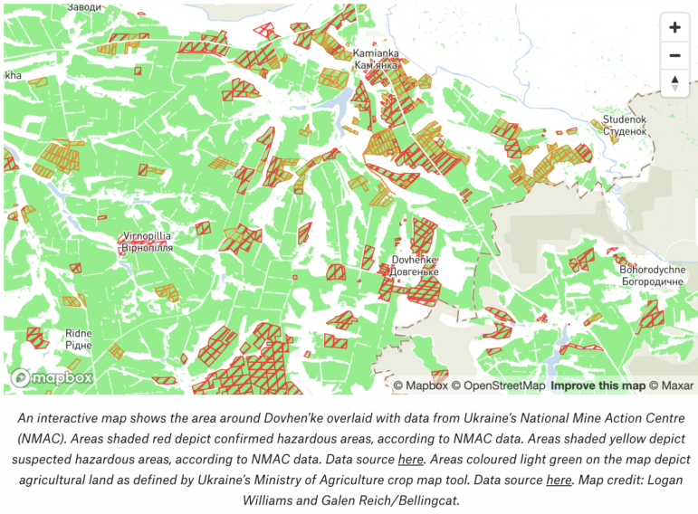 Bellingcat map of Ukraine land mine-clearing operations