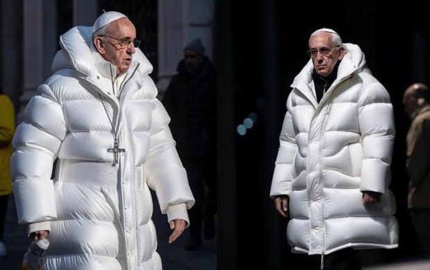 AI-generated image of Pope Francis I in a Balceniaga puffer jakcket