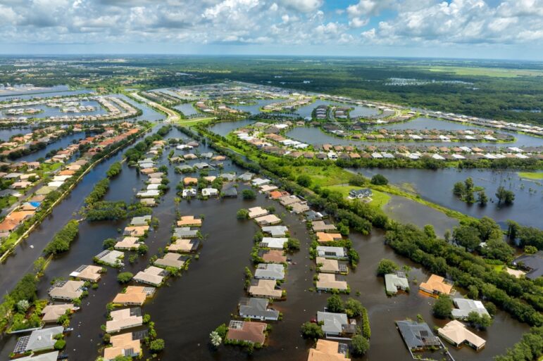 Flooded residential neighborhood in Sarasota, Florida