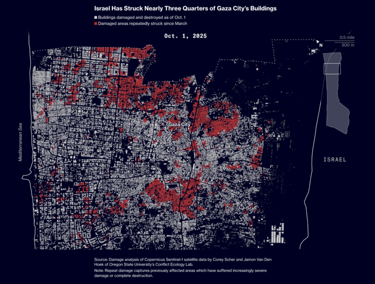 Bloomberg mapping Gaza City destruction