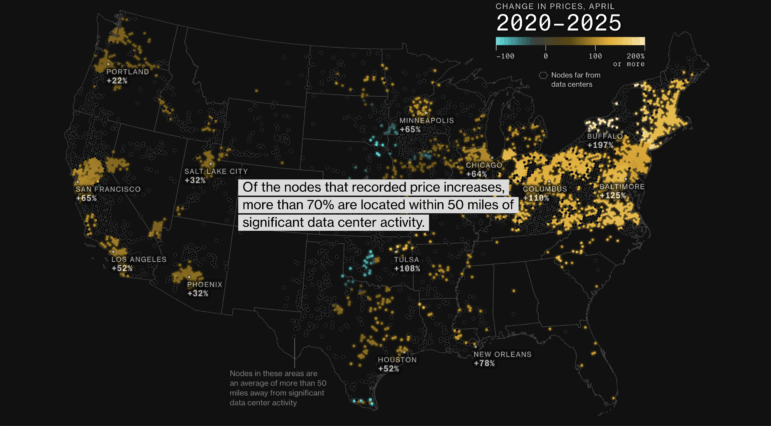 Bloomberg, tracking power demand and electricity price increases near data centers