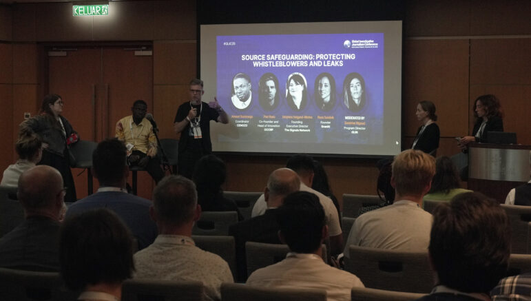 Speakers at the "Source Safeguarding: Protecting Whistleblowers and Leaks" panel at GIJC25