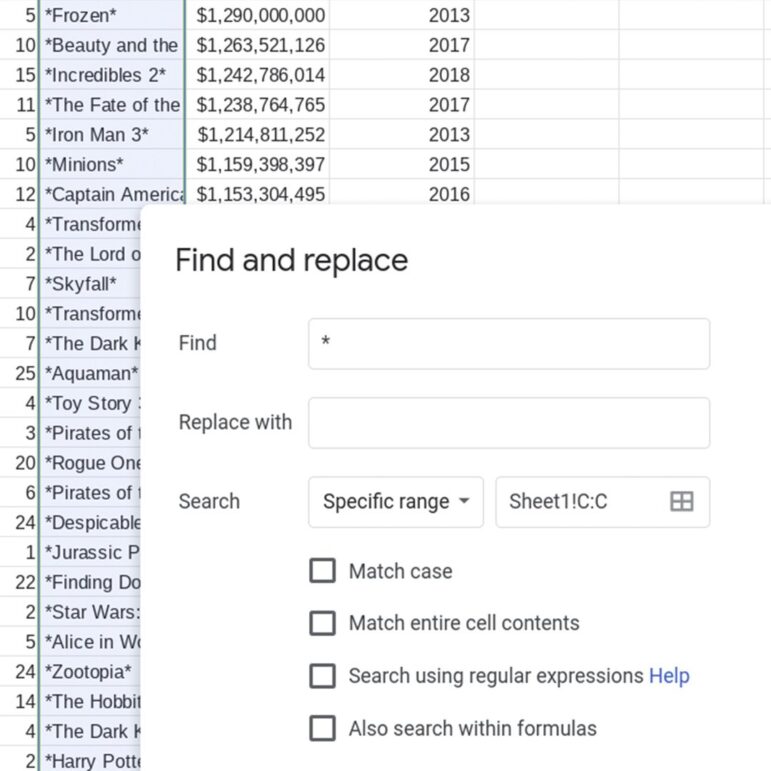 Google sheet screenshot data cleaning