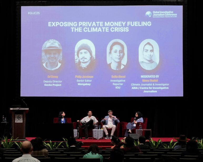 GIJC25 panel on exposing the private money behind enviromental threats and climate change.