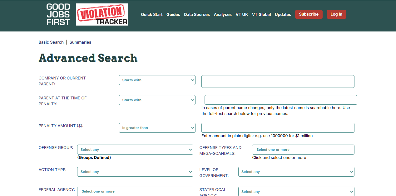 Resim: Ekran görüntüsü, Violation Tracker Global