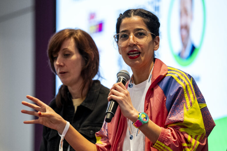 Miriam Wells, The Examination's impact and strategy editor, and Romina Colman, The Examination's data editor at GIJC25