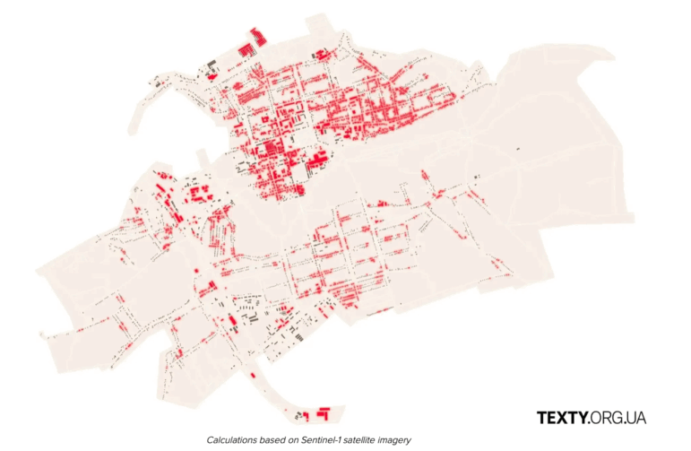Texty story on the destruction of Vovchansk, told via satellite imagery