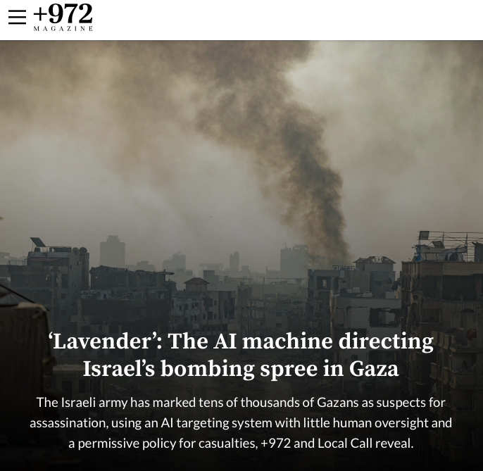 +972 magazine Israel Army using AI 'Lavender' to target Gazans