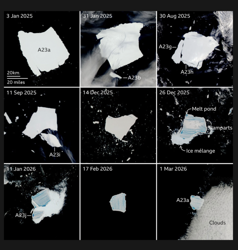 BBC charting the life of Iceberg A23a