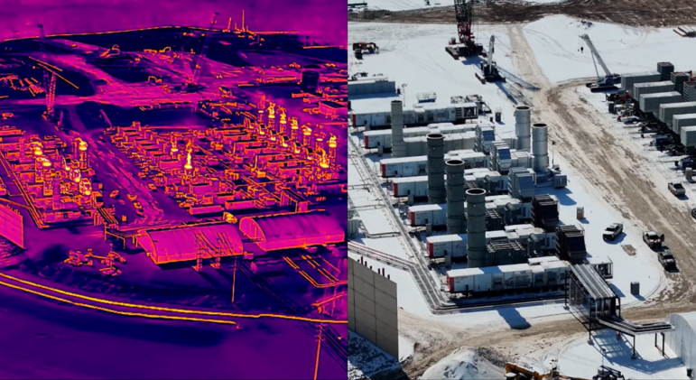 Thermal drone imagery shows unpermitted gas turbines spewing pollution at xAI’s Southaven Gas Plant. Image: Courtesy Evan Simon/ Floodlight