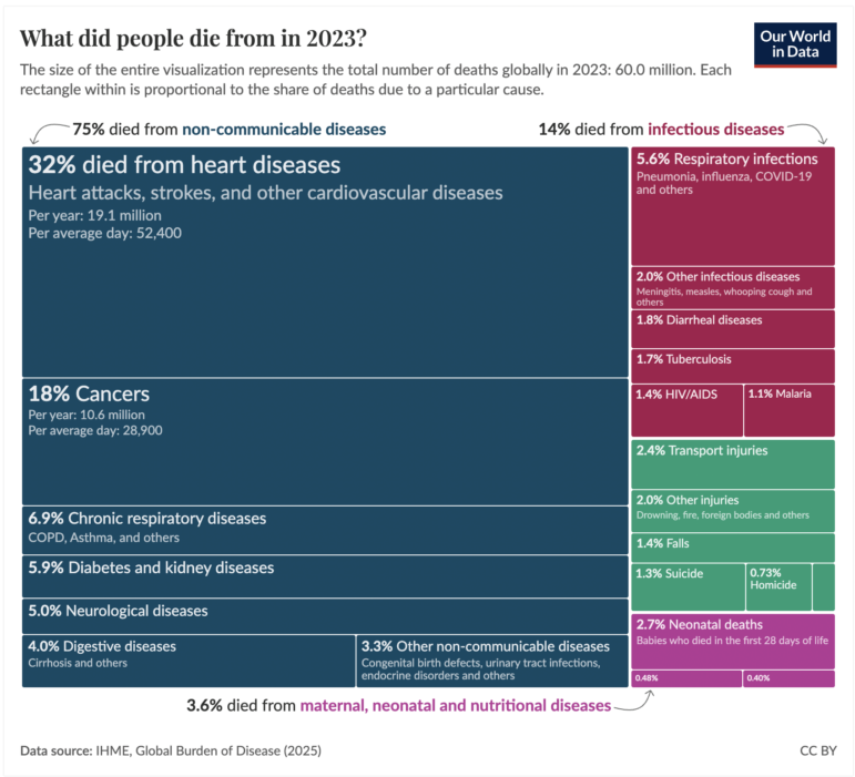 Heart disease is the world's leading cause of death, Our World in Data