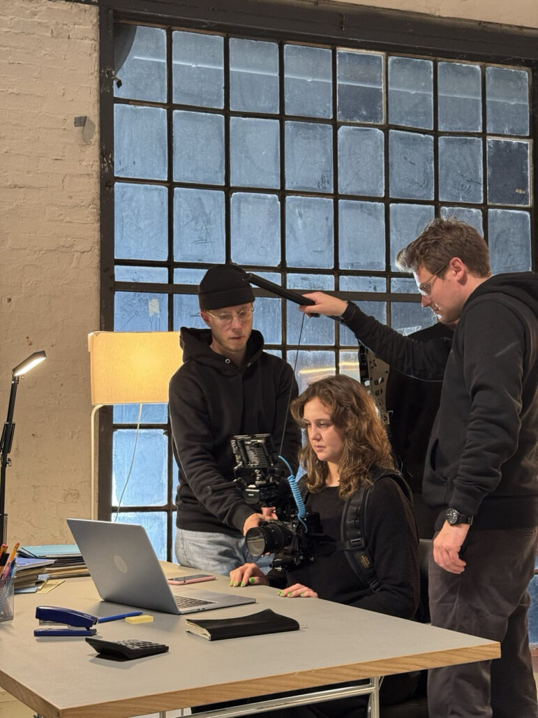 Filming a scene for the documentary of reporter TK, who was responsible for tracking Lukreta's online presence and messaging. Image: Courtesy of Ulrich