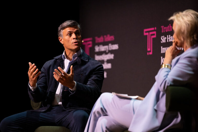 World Liberty Congress co-founder Leopoldo López, who was jailed in Venezuela for 14 years, in conversation with moderator Tina Brown. Image: Courtesy of Truth Tellers, the Harry Evans Investigative Journalism Summit