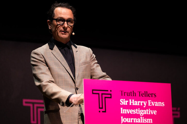 Actor Matthew Rhys, who will portray Harry Evans in an upcoming movie, addressed the conference. 