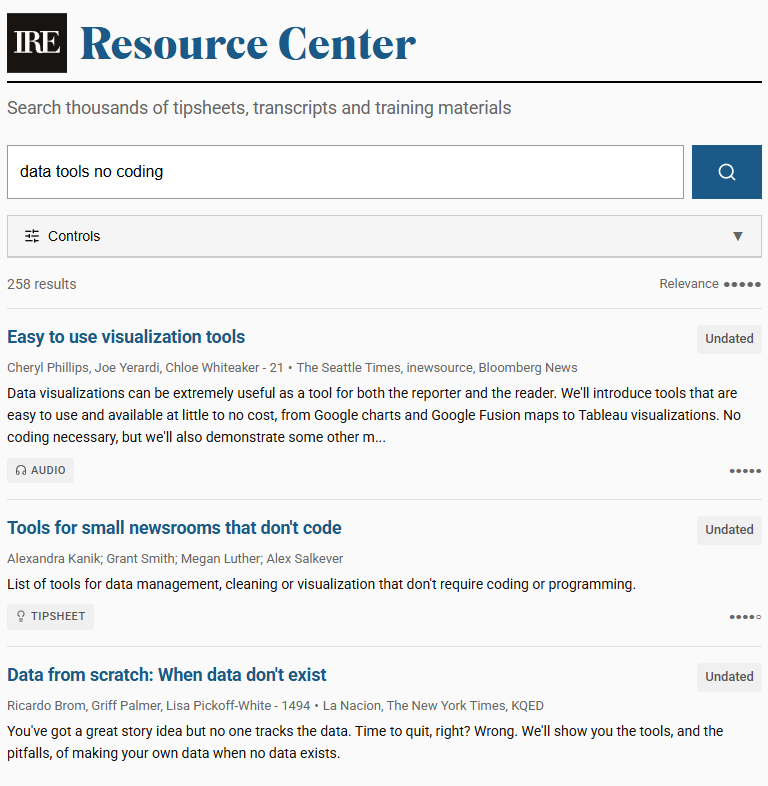 IRE Resource Center page