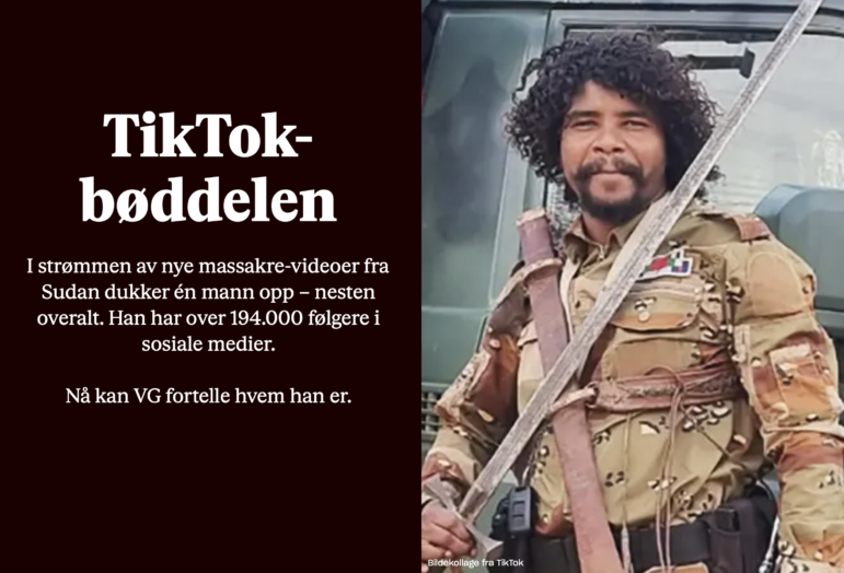 Norveçli haber sitesi VG’nin Sudanlı milislerin şiddet eylemlerini konu alan araştırması, grubun TikTok’ta paylaştığı videoları incelemekle kalmadı; aynı platformu haberin daha geniş kitlelere ulaşması için de kullandı. Görsel: VG ekran görüntüsü.
