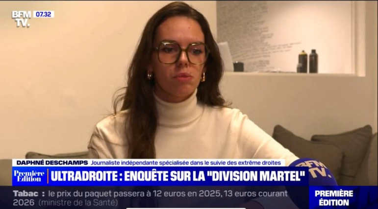 StreerPress investigative reporter Daphne Deschamps discussing one of her stories with the TV channel. Image: Screenshot