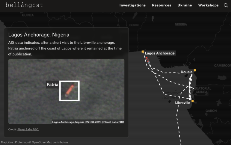 Bellingcat, tracking a sanctioned Russian vessel's movements in West Africa