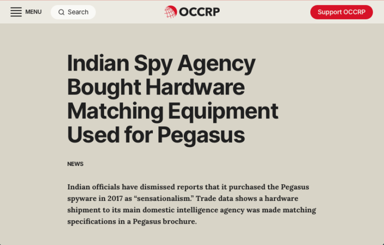 OCCRP investigation, Indian spy agency bought hardware matching equipment used for Pegasus