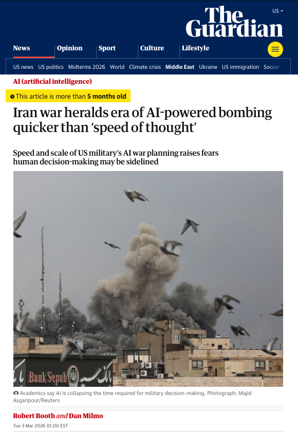 The Guardian, AI-powered bombing decisions in Iran War