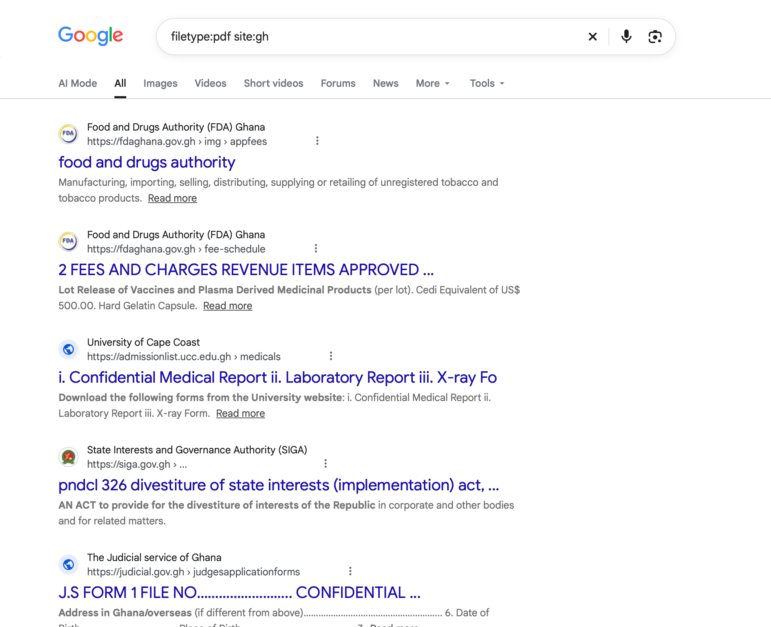 Google: filetype:pdf site:gh