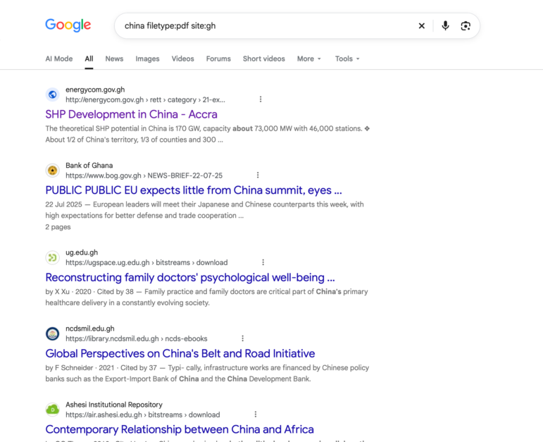 Google: china filetype:pdf site:gh