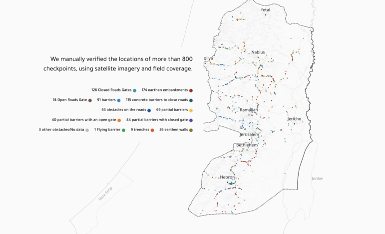 Closed or obstructed Israeli checkpoints along the border of the West Bank