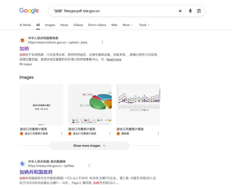 Google: “加纳” filetype:pdf site:gov.cn