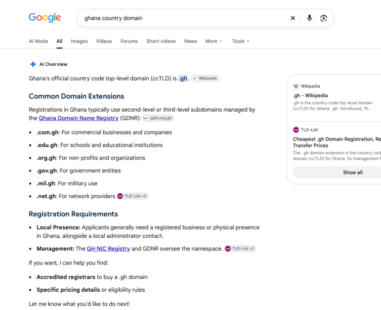 Google: ghana country domain
